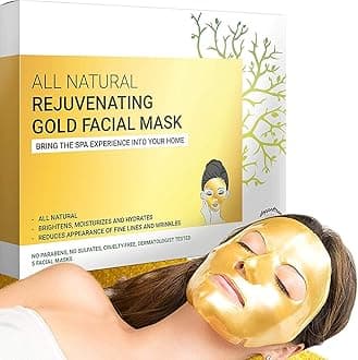 Doppeltree Gold Facial Mask - Premium Hydrogel Sheet Face Masks for Skin Care & Beauty, Hydrating & Anti Aging - Facemask with Collagen, Hyaluronic Acid & 24k Nano Gold - Formulated in San Francisco