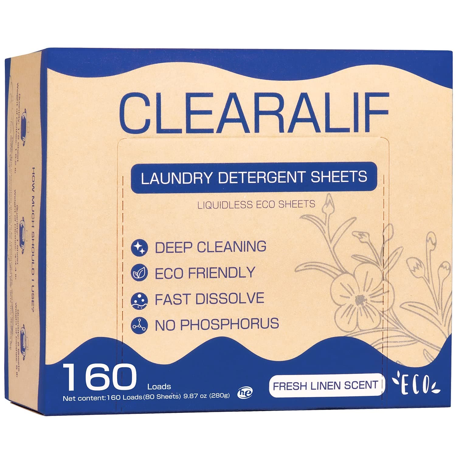 Laundry Detergent Sheets Up to 160 Loads, Fresh Linen - Great For Travel,Apartments, Dorms,Laundry Detergent Strips Eco Friendly & Hypoallergenic