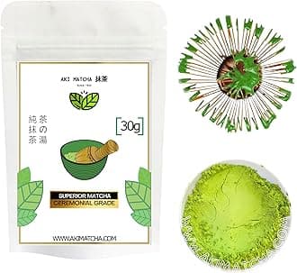 AKI MATCHA - Superior Matcha | Pure Japanese Matcha 100% Ceremonial Grade | Single Origin - Shizuoka Japan | Cultivar - Okumidori | Stone milled First Harvest Hand picked | Size 30g (15serv)