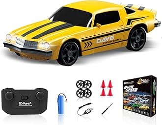 RC Drift Car 1/24 2.4GHz Remote Control Car 4WD High Speed Drifting RC Cars with Light Rechargeable Battery and Drift Tires Racing Cars Toys for Kids Adults Girl Boys, Yellow