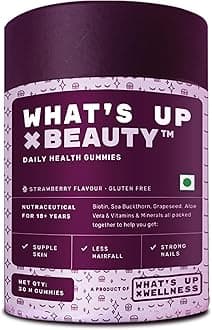 What's Up Wellness Biotin Gummies for Hair Growth, Bright Skin & Strong Nails, Vitamin A to E, Folic Acid, Zinc, Aloe Vera for Men & Women, 30 Days Pack
