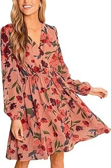 CUPSHE Women's Floral Print Chiffon A-Line Mini Dress Long Peasant Sleeves Elastic Autumn Dress