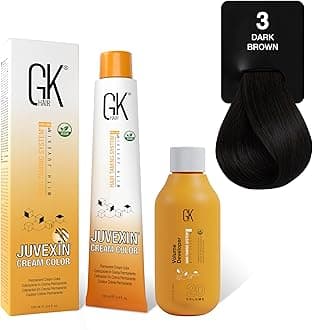 GK HAIR Global Keratin Natural 3 Dark Brown Hair Color Cream Tube (3.4 Fl Oz/100ml) + 20 Volume Developer (5 Fl Oz/150ml) - Professional Permanent Long Lasting Toner Dye