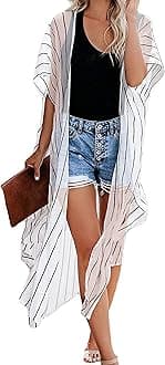 Women's Floral Print Puff Sleeve Kimono Cardigan Loose Cover Up Casual Blouse Tops