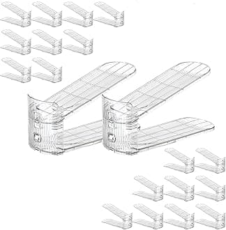 Shoe Slots Organizer, Clear Shoe Stacker, Adjustable Level Shoe Rack,Storage Space Saver for Sneakers Display (Transparent, 20pack)