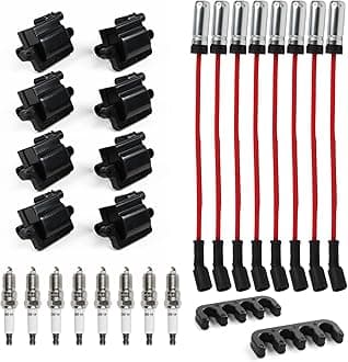 Set of 8 UF-271 Square Ignition Coils Pack & Spark Plugs & Spark Plug Wires 8mm Set Fits for Chevrolet GMC Cadillac 4.8L 5.3L 6.0L 8.1L 12556893 12570553 M8-48322R Spark Plug Coil Set