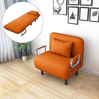 HOCC Convertible Sleeper Chair Bed, 5-in-1 Folding Sofa Bed with 6-Position Adjustable Backrest, Armrests and Pillow, Removable Lounge Sofa Lounger, Suitable for Indoor and Outdoor use (Orange)