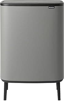 Brabantia Bo Touch Bin Hi - 2 x 30L Inner Buckets (Mineral Concrete Grey) Large Waste/Recycling Kitchen Bin - Soft-touch