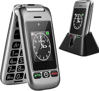 G6 4G Flip Phone for Seniors, Unlocked with Dual Screens, Time Reporting, Speed Dial, Large Button Basic Mobile Phones, SOS Button, USB-C & Charging Dock, Clear Sound, Grey