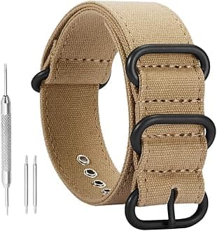 18mm 20mm 22mm 24mm 26mm Watch Band Canvas Strap Sturdy Sport Replacement for Men in Black/Blue/Army Green/Khaki Width
