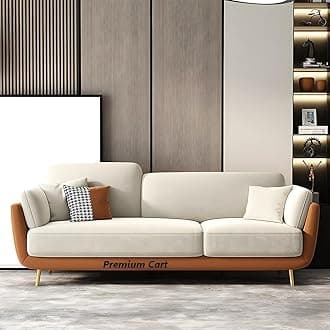 Velvet Contemperory Sofa Couch with Cushion Chaise Lounge Sectional Perfect for Living Room & Bedroom Guests Home & Office (3 Seater Brown & Beige)