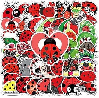 Ladybird Stickers |50Pcs Ladybug Waterproof Vinyl Decals for Bike Water Bottles Laptop Bicycle Refrigerator Cup Luggage Computer Mobile Phone Skateboard Décor