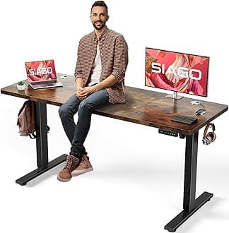 SIAGO Electric Standing Desk Adjustable - 63 x 24 Inch Sit Stand up Desk with Cable Management - 3 Memory Preset Adjustable Height Table