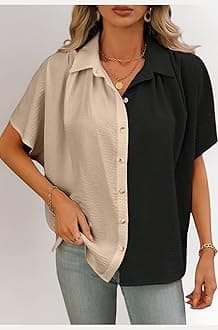 Shirts for Women – Korean Style Short Sleeve Oversized Button Down | Plus Size Workwear Top for Office & Casual Wear (Available in Plus Size)