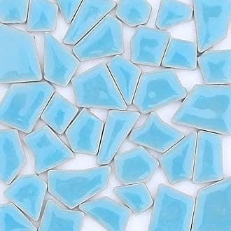 200g Ceramic Mosaic Tiles for Crafts,Irregular Stained Ceramic 0.2"x0.8" Porcelain Mosaic Tiles for Home Decoration (Sky Blue)