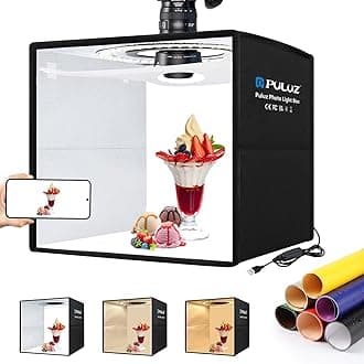 PULUZ 【25cm】3 Color Temperature, Photography Box, Photo Light Box, Portable Photo Studio Light Box, Foldable Photo Box, Soft Lighting Cloth and 12 Color Background,