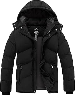 wantdo Men's Winter Puffer Jacket Windproof Quilted Coat with Removable Hood