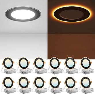 Amico 12 Pack Black 4 Inch 5CCT LED Recessed Ceiling Light with Night Light, 2700K/3000K/3500K/4000K/5000K Selectable Ultra-Thin Lighting, 10W=90W, 700LM, Dimmable Canless Wafer Downlight - ETL&FCC