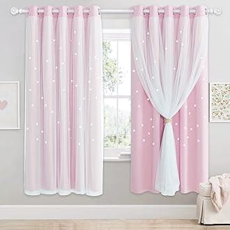 NICETOWN Girls Curtains for Bedroom - Baby Pink Eyelet Curtains Thermal Noise Reduction Living Room Stars Curtains Privacy Protection for Nursery Glass Door, 66 x 72 Inch Drop, 2 Panels