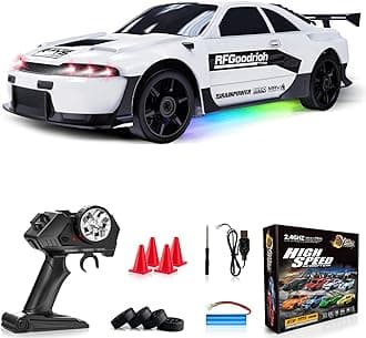 RC Drift Car 1:24 Remote Control Car 4WD 15KM/H High Speed Racing Sport Car with LED Lights RC Cars Toy for Kids Boys Girls Adults Gifts Birthday Christmas Rechargeable Batteries