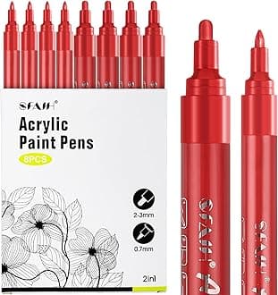 Acrylic Red Paint Pens - 8 Pack 2-3MM Medium Tip & 0.7MM Extra Fine White Paint Marker for Rock Painting, Wood, Metal, Fabric, Canvas, Glass, Ceramic, Diy Crafts
