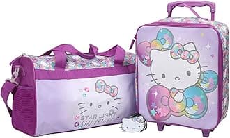 Hello Kitty Starshine 3-Piece Youth Pilot Case Duffle Bag & Luggage Tag Carry On Travel Set