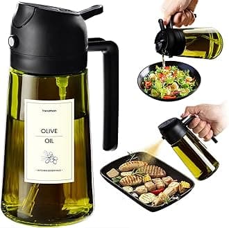 TrendPlain - Original 16oz/470ml Olive Oil Dispenser Bottle for Kitchen Gadgets and Air Fryer Accessories - Olive Oil Sprayer for Cooking w/Stickers - Black