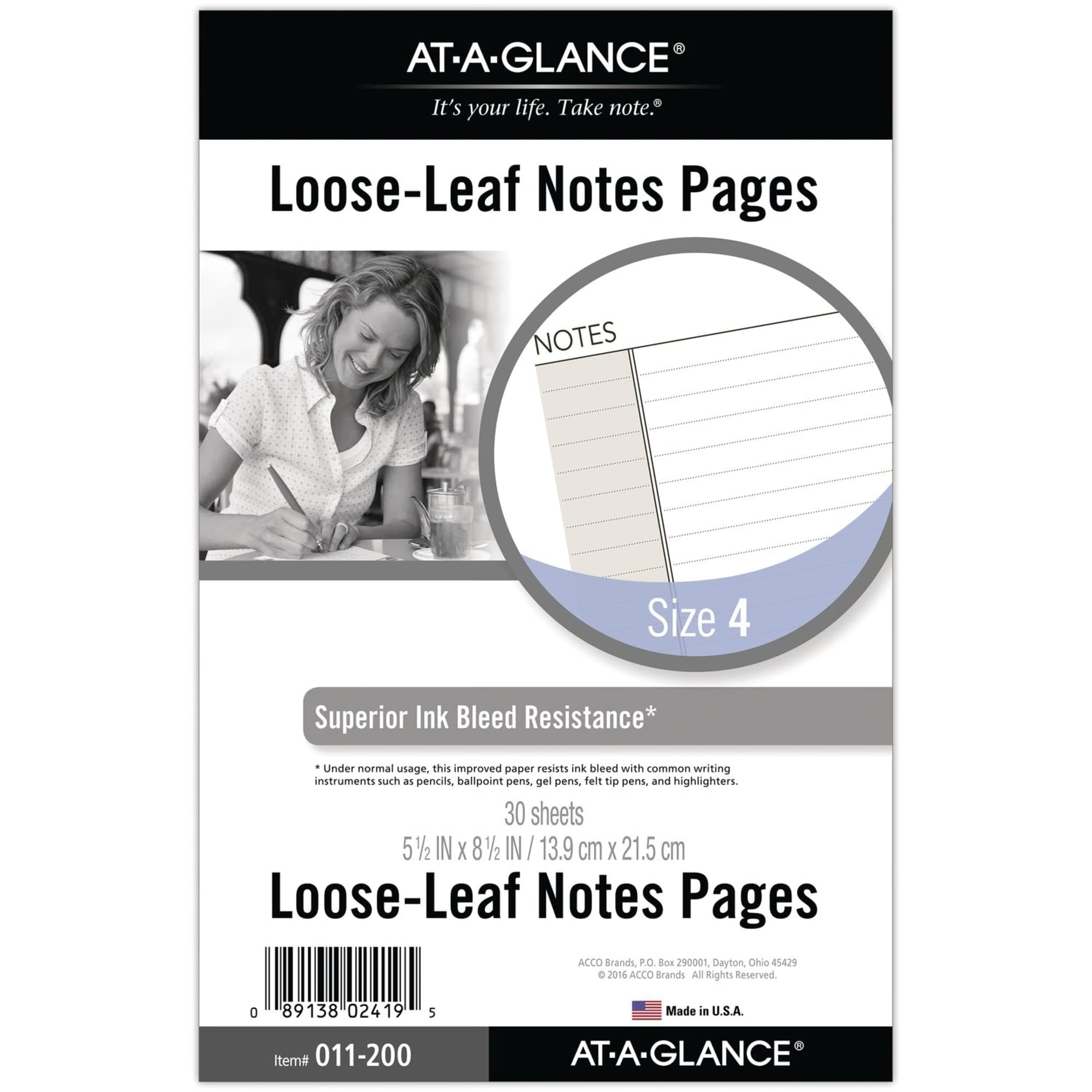 Day Runner Notes Pages, 87228 DAY-TIMER, Refill, Loose-Leaf, Undated, for Planner, 5-1/2" x 8-1/2", Size 4, 30 Sheets/Pack (011-200)