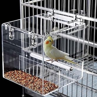 Automatic Bird Feeder for Cage, Automatic Acrylic Bird Feeder No Mess Bird Cage for Small Bird Parrots Canary Parakeet Budgerigar Crested Myna Cockatiel