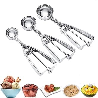Ice Cream Scoop, 3Pcs Cookie Scoop Set, Stainless Steel Ice Cream Scooper with Trigger Release, Large/Medium/Small Cookie Scooper for Baking, Cookie Scoops for Baking Set of 3 with Cookie Dough Scoop…