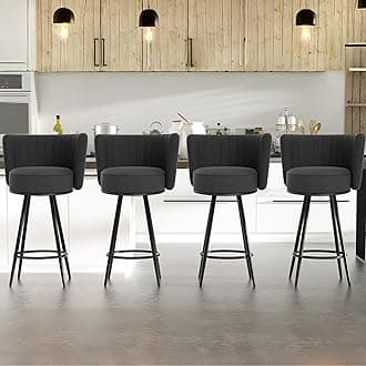 HONIFUR Bar Stools Set of 4, 27" Tufted Modern Counter Height Bar Stools, Upholstered Barstools with Back & Footrest Metal Legs, Stools for Kitchen Island, Counter, Cafes, Dining Room (Dark Grey)