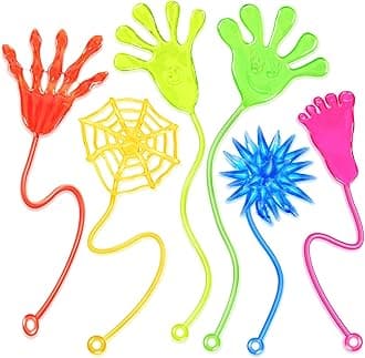 48 Pack Sticky Hands Party Favors, 6 Types Goodie Bag Stuffers, Teacher Treasure Box Prizes, Classroom Rewards, Piñata Fillers, Bulk Party Favors Gift for Boys Girls (Random Color)