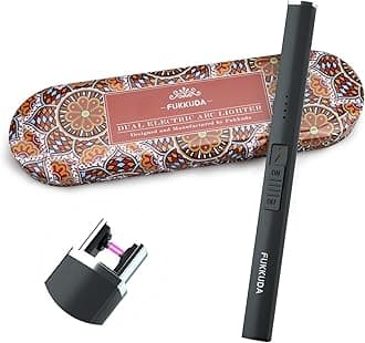 FUKKUDA Electric Candle Lighter with Gift Box - USB Rechargeable Windproof & Flameless Plasma Arc Lighter for Candles, Bohemia Box Obsidian Black