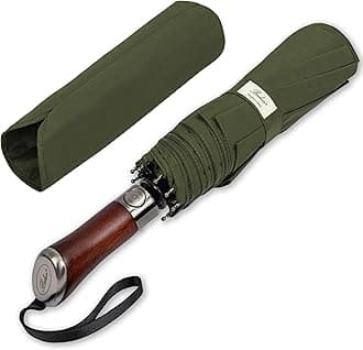 (Designed in UK) Travel Umbrella Luxurious Golden Hardwood Handle Auto Open & Close Windproof Frame Single Canopy Automatic Folding Umbrella Men's & Ladies