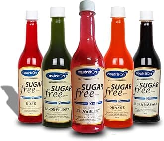 Sugar Free Premium Flavoured Rose, Strawberry, Lemon Pudina, Orange & Jeera Masala Mixers Syrub, (500 ml Pack of 5)