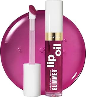 REVLON Super Lustrous Glimmer Lip Oil, Moisturizing & Tinted, Shiny Finish, Made with Plant-Based Squalane, 006 Plum Pop, 0.13 fl oz