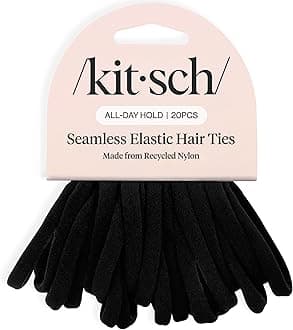 Kitsch Nylon Hair Ties No Damage - Stretchable Hair Bands for Strong All-Day Hold, Ponytail Holders | Hair Accessories for Girls | Ideal Gifts for Women - Black, 20 Pcs