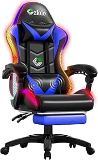 Czlolo Gaming Chair, Racing Style RGB LED Lights Gaming Chairs for Adults and Kids, Lumbar Massager Gamer Chair, High Back Reclining Computer Chair with Footrest and Headrest (Black/Blue)