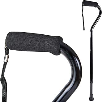 DMI Walking Cane and Walking Stick for Adult Men and Women, FSA Eligible, Lightweight and Adjustable from 30-39 Inches, Supports up to 250 Pounds with Ergonomic Hand Grip and Wrist Strap, Black