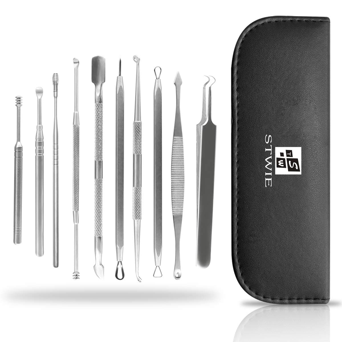 Blackhead Pimple Popper Remover Tools Kits + Ear Wax Removal Tools +Cuticle Pusher Remover Kit 10PCS Remover Tools Professional Pimple Comedone Extractor Zit Popper Tool Kit with Free Brush by Stwie