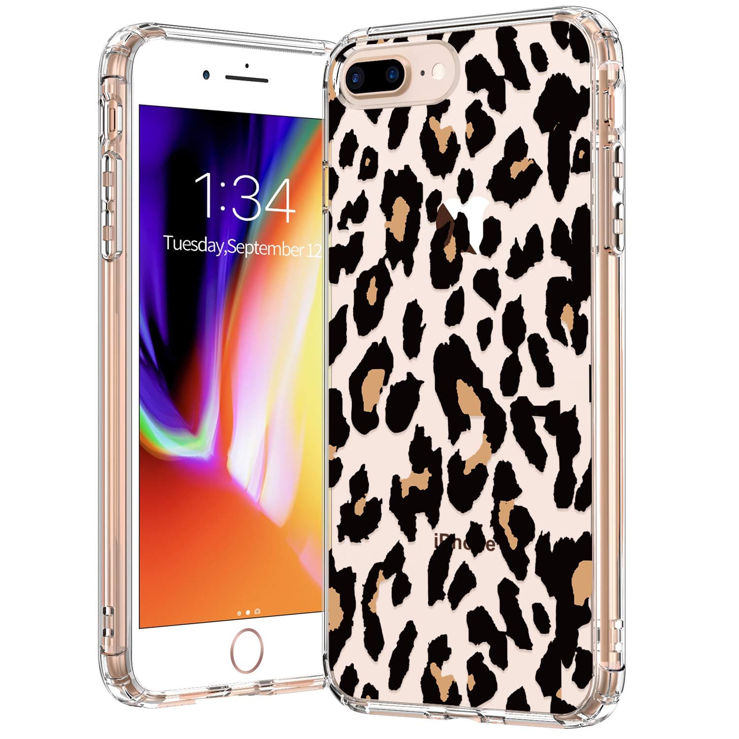 bicol for iPhone 8 Plus Case,iPhone 7 Plus Case Clear with Design for Girls Women,12ft Drop Tested,Slip Resistant Slim Fit Protective Phone Case for iPhone 8 Plus/7 Plus Leopard Patterns