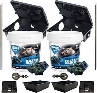 SISI UK Rat Mouse Block Bait Block Tub Rat Poisoning Bait Rodent Control Single Feed Mice Killing Sachets for Home & Garden Treatment 2 x 300g Sapphire Tubs with 2 Rodent Bait Boxes