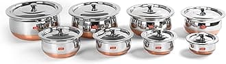 Sumeet Stainless Steel Copper Bottom 8 Pc Handi/Cookware/Servware Pot Set with Lid 360ML, 500ML, 800ML, 1Ltr, 1.250Ltr, 1.650Ltr, 2.3Ltr, 3Ltr(Silver)