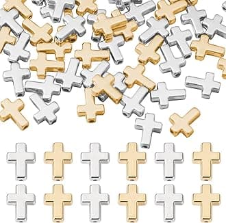 400Pcs Bulk Cross Beads for Jewelry Making,Gold & Silver CCB Plastic Crucifix Spacer Charms,Mini Religious Jesus Christian Loose Beads for Bracelets, Necklaces, DIY Crafts