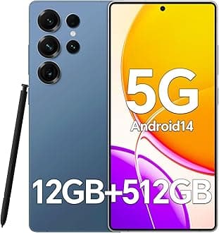 Unlocked Phones F25 Ultra, 12GB + 512GB, 5G Android 14 Phone, 6.9" OLED Display, 108MP+48MP Camera, Large Battery 5000mAh, Built-in Pen, Face ID, GPS, Dual SIM Smartphone (Blue)