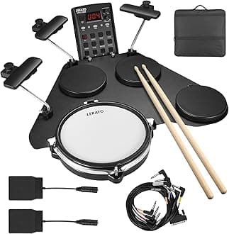 LEKATO - Portable Electric Drum Set with Sticks for Beginners, with Silent Drum Mesh Sensors, 220+ Sounds, USB MIDI, 2 Switch Pedal, Travel Bag