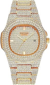 Luxury Unisex Watches Crystal Diamond Stainless Steel Watches Quartz Calendar Big Face Wrist Watch for Women Men