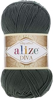 Alize Diva Silk Effect 100% Microfiber Acrylic Yarn 1 Ball skeins 100gr 383yds Color (131 - Khaki)