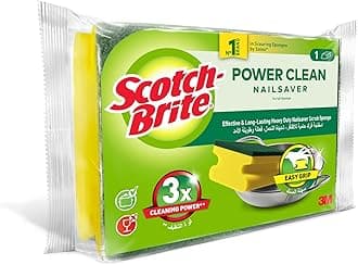 Scotch-Brite Heavy Duty Classic Nail Saver Scrub Sponge, 1 unit/pack | Kitchen sponge | Dish sponge | Scrub | General Purpose Cleaning | Food Safe | Non-Rusting | Kitchen, Garage, Outdoor
