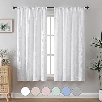 Aiyufeng White 3D Embossed Textured Light Filtering Curtains, 2 Panels Set, 38"W x 63"L, Modern, Contemporary, Rod Pocket, White, Geometric, 2 Count, Bedroom, Living Room